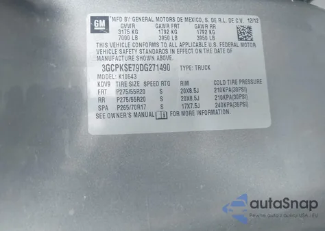 2013 Chevrolet Silverado 1500 Lt from USA, damaged, VIN 3GCPKSE79DG271490